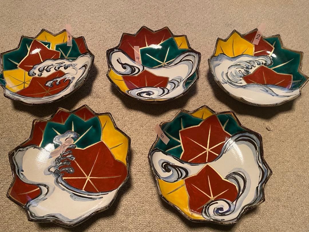 乾山写呉須入り竜田川文向付10客清水焼　京器　懐石向付