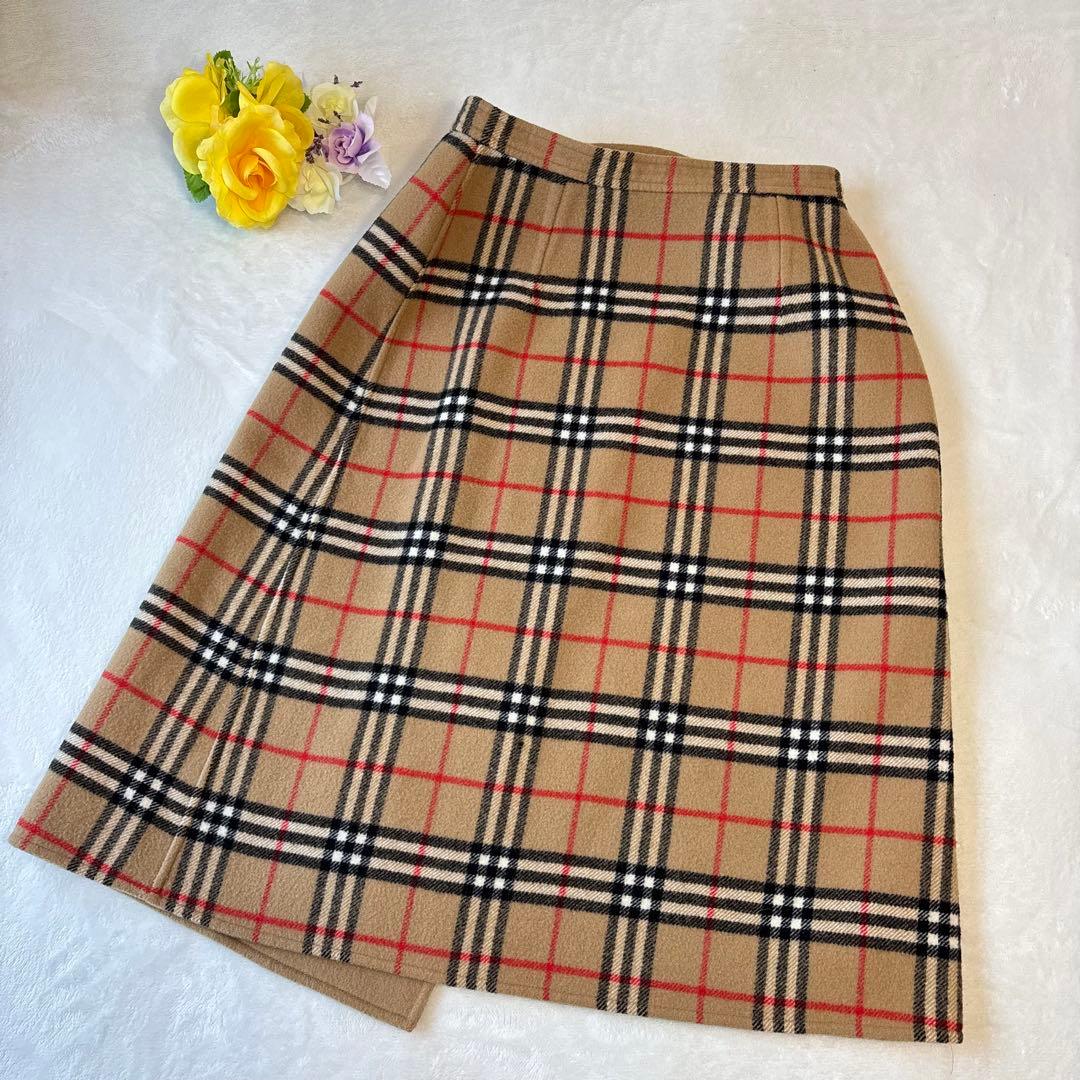美品✨バーバリー　ラップ(巻き)スカート　リバーシブル　ノバチェック　ミモレ丈
