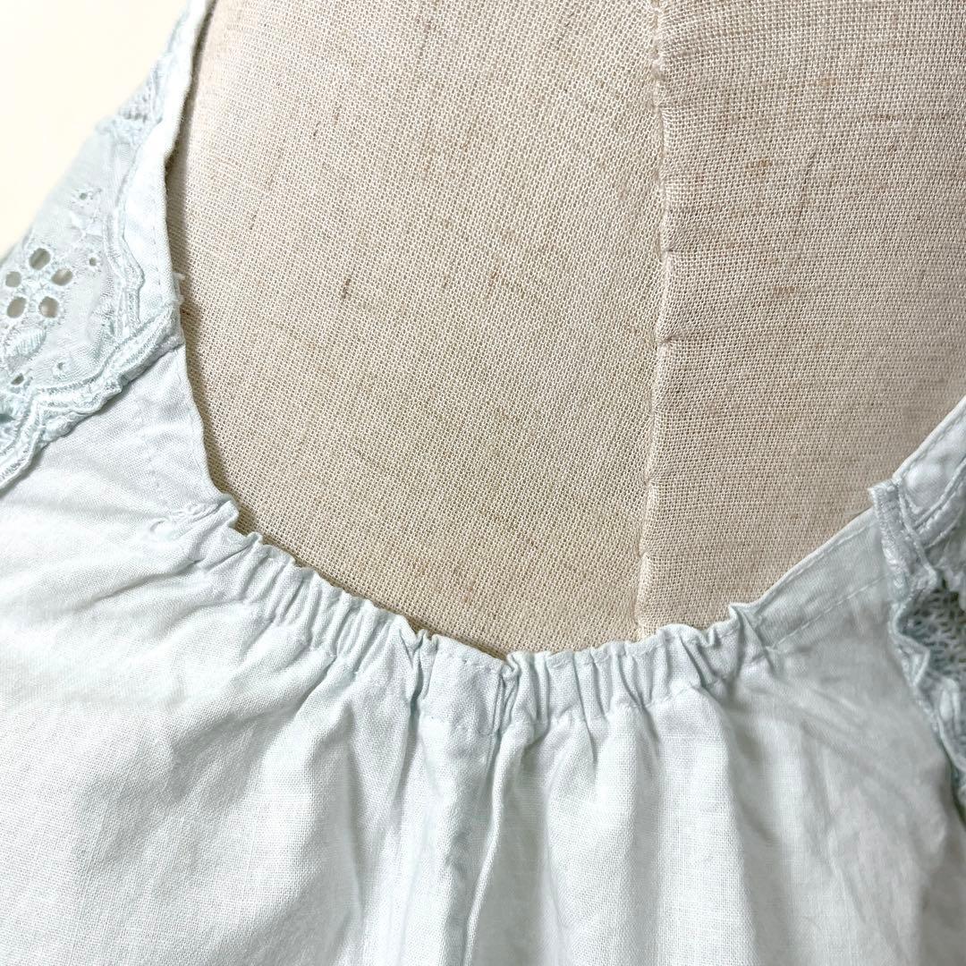 さえら Hischrone エプロン ブルー 薄水色 レース フラワー お花