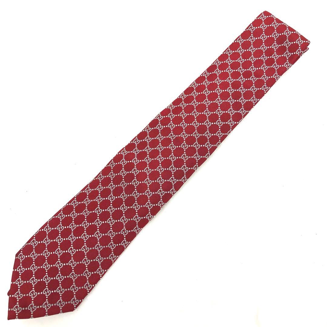 M05/014 GUCCI グッチ シルクジャガードネクタイ レッド