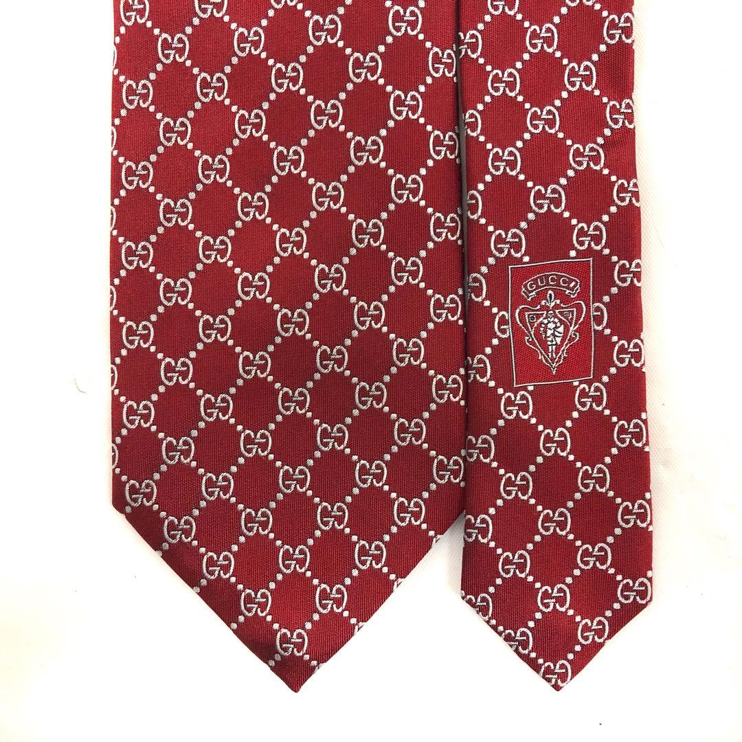 M05/014 GUCCI グッチ シルクジャガードネクタイ レッド