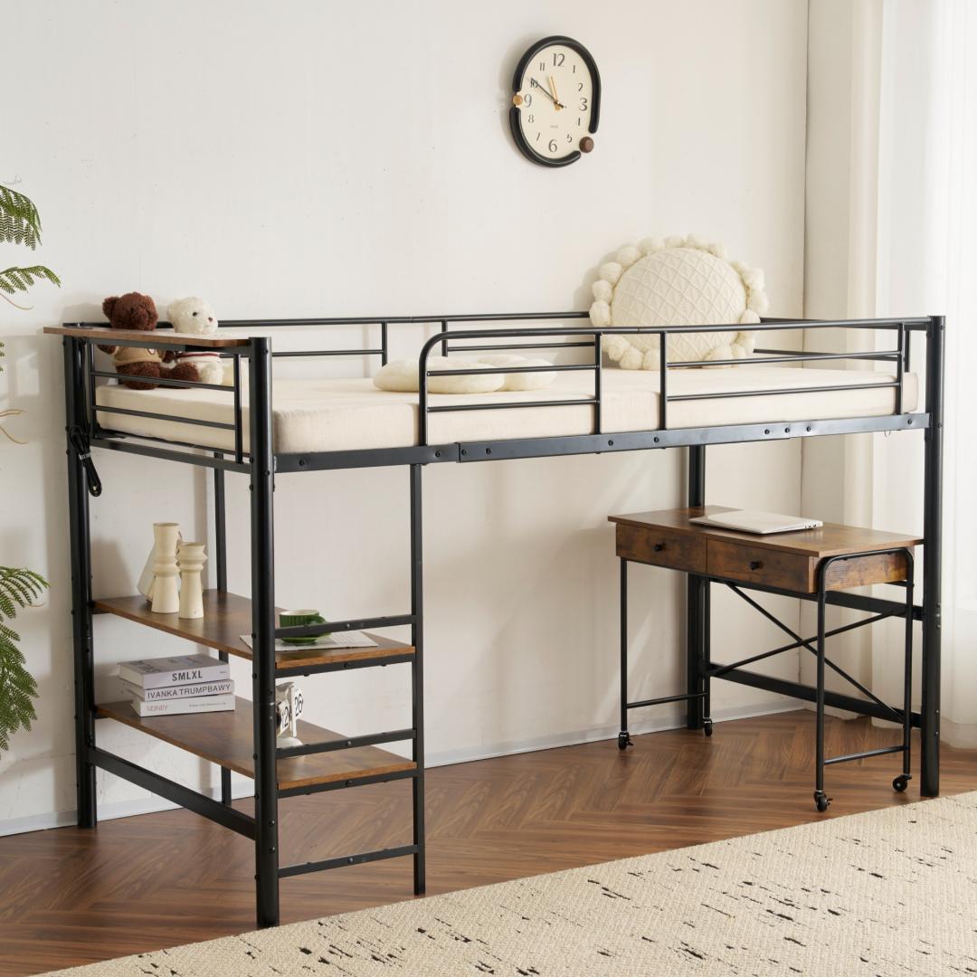 赤字セール！ロフトベッド 高さ130cm シングル 収納 スチール　2COLOR