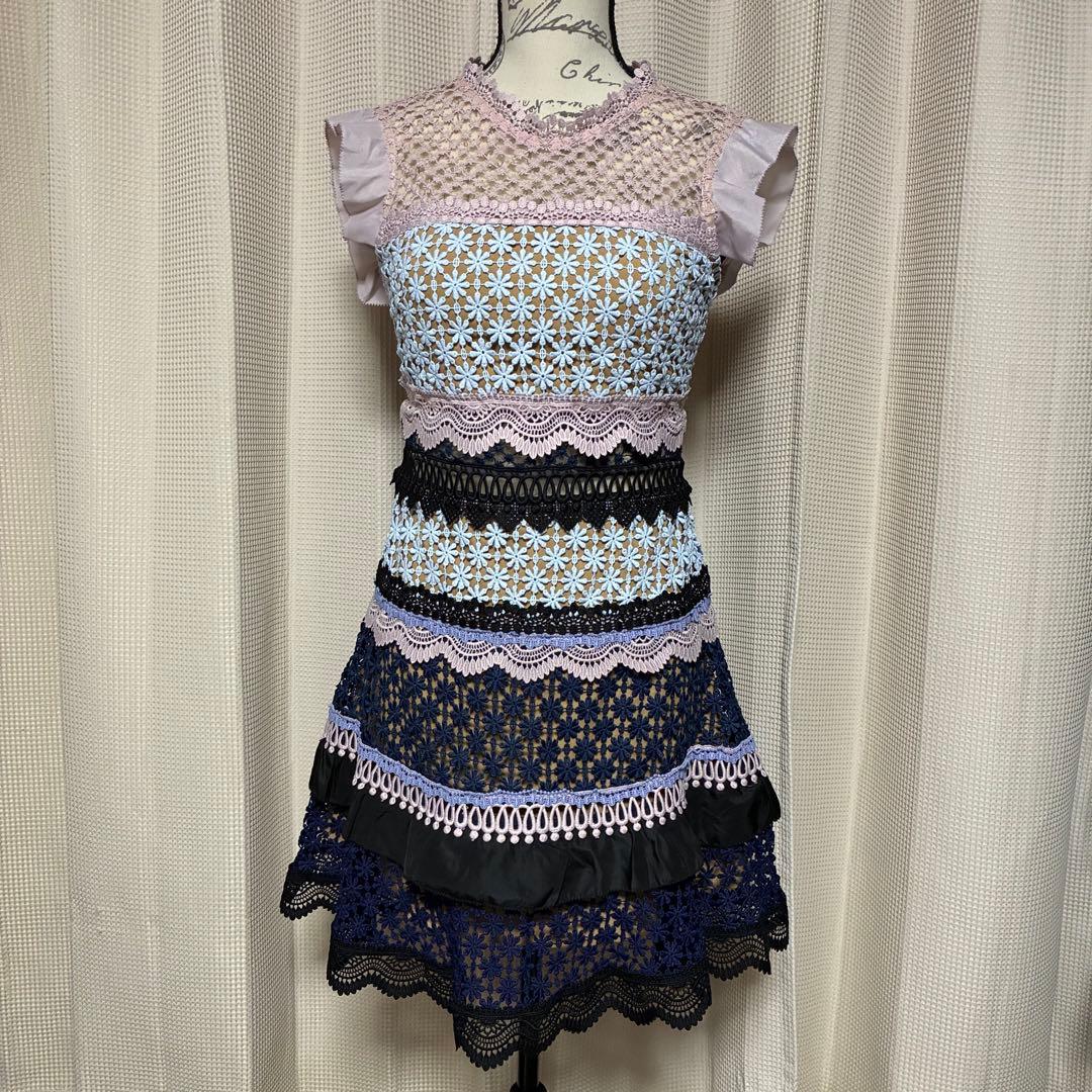 セルフポートレート　ワンピース　ノースリーブ　レース　フリル　パーティー