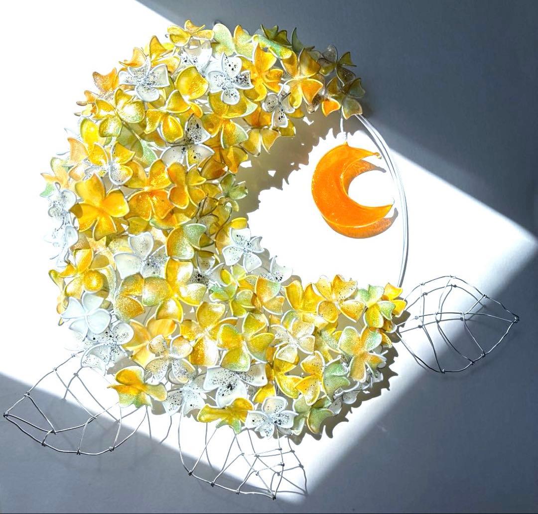 一点物　月×大きな紫陽花リース　ワイヤークラフト　ディップアート　アート