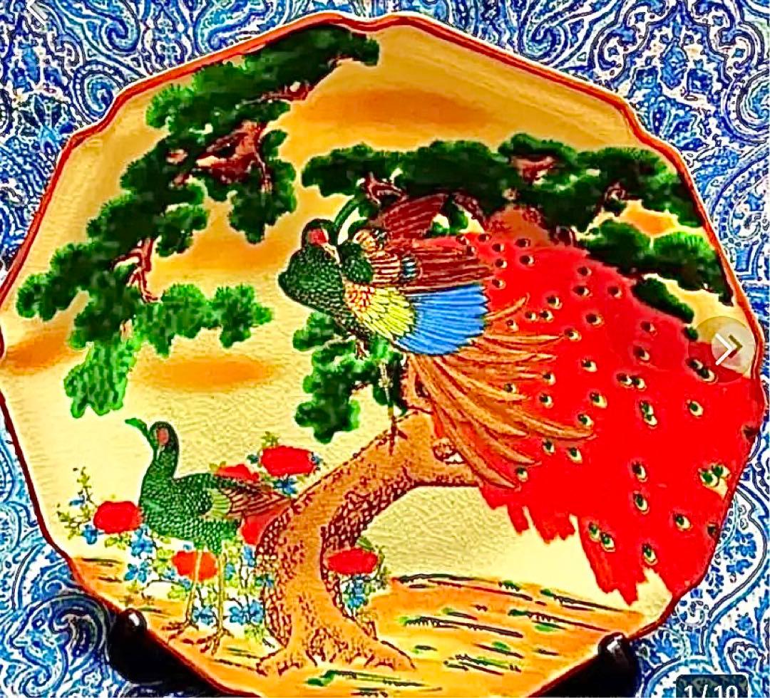 金運爆上げ　金運アップ！幸運呼ぶ30cm本物伊万里焼き大皿　双孔雀と松の図