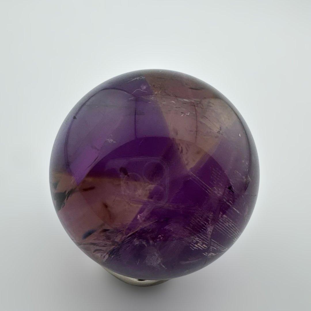 M-7天然アメトリン丸玉　トラピチェアメジストスフィア虹入り　天然石　クリスタル