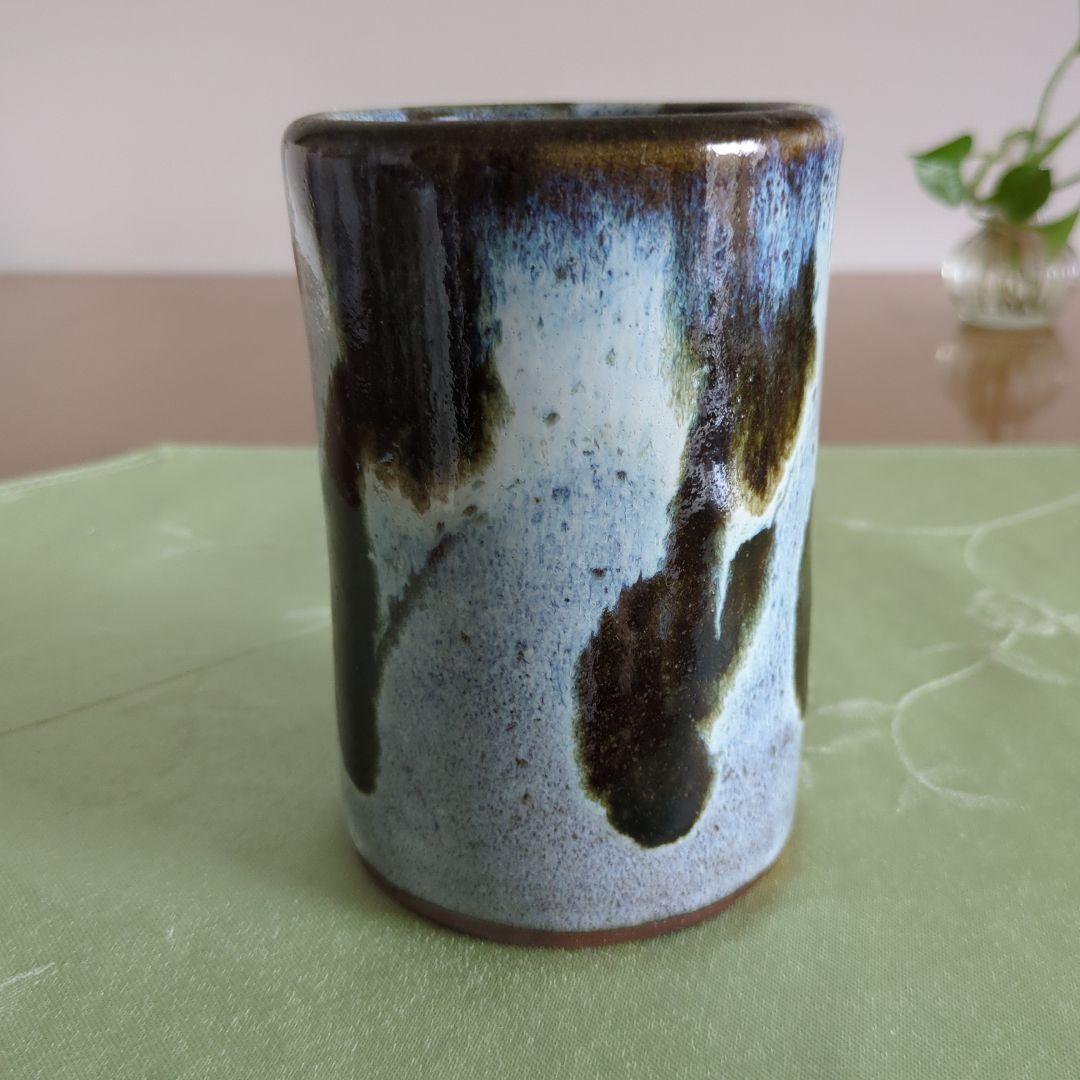 アンティーク　益子焼　浜田晋作　筒型花入れ　花瓶　花器