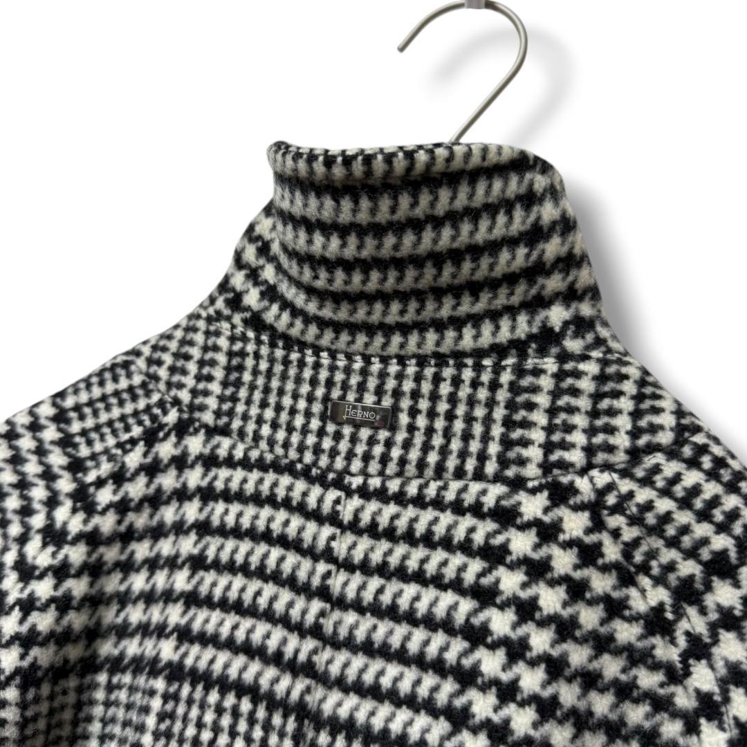 未使用 現行タグ HERNO 上質ウール グレンチェック柄ステンカラーコート