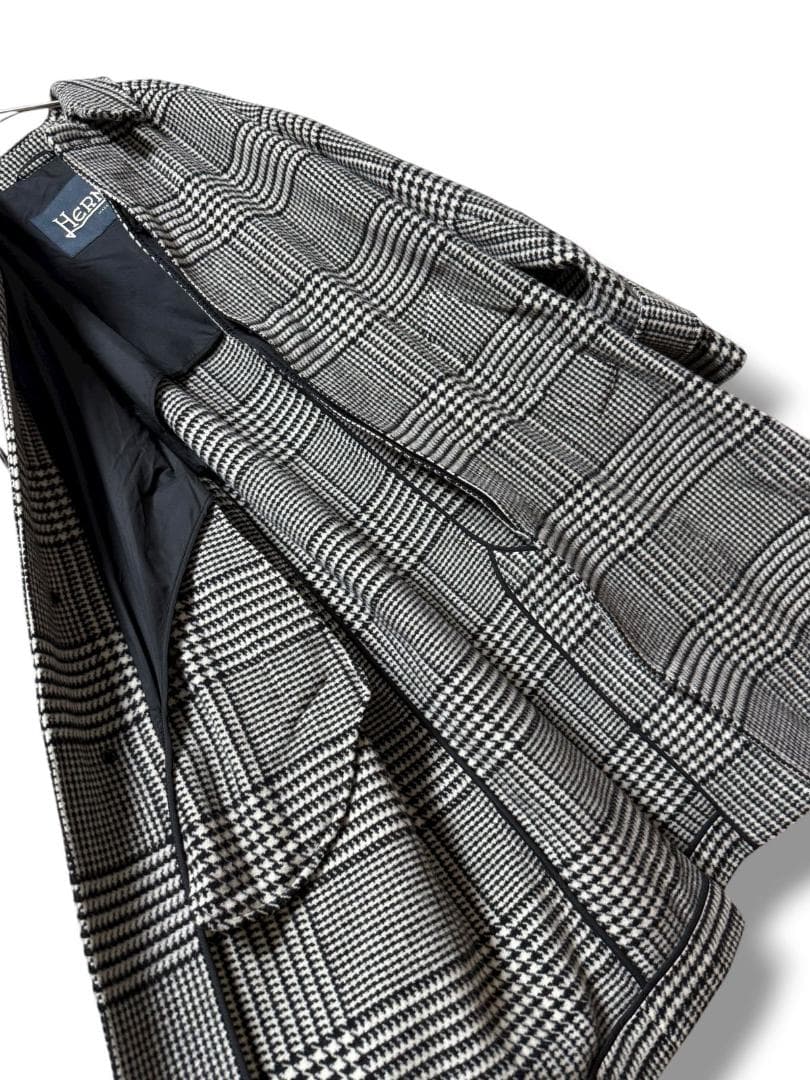 未使用 現行タグ HERNO 上質ウール グレンチェック柄ステンカラーコート