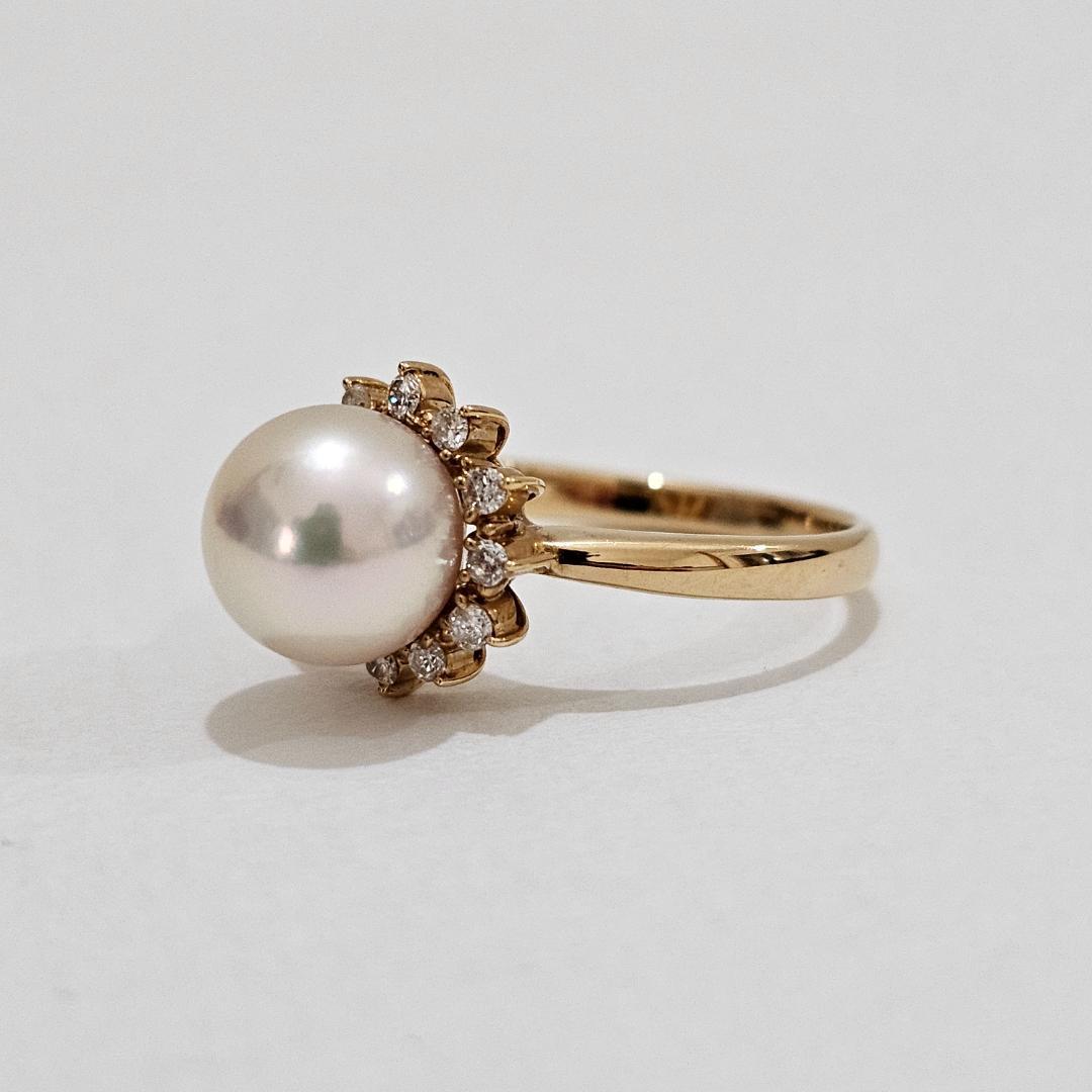 1861 タサキパールダイヤリングK18YGイエローゴールド10号8.3mm