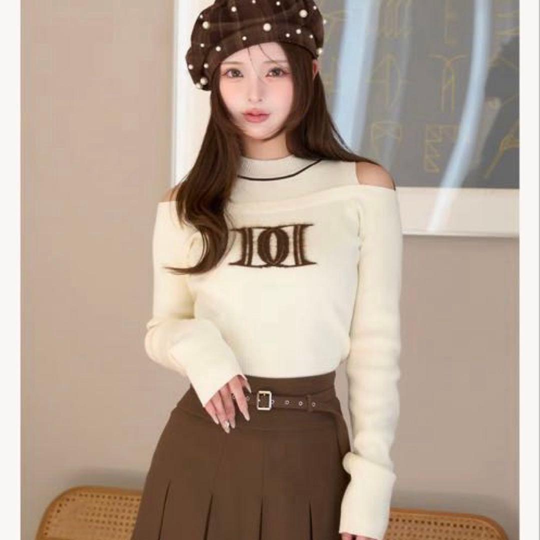 レイヤードライクロゴニットトップス　ダーリッチ