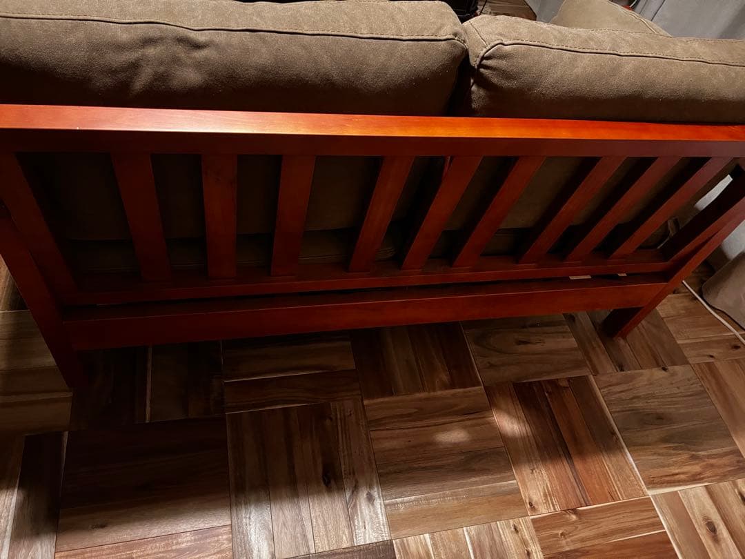 ブラウンファブリック2人掛けソファ