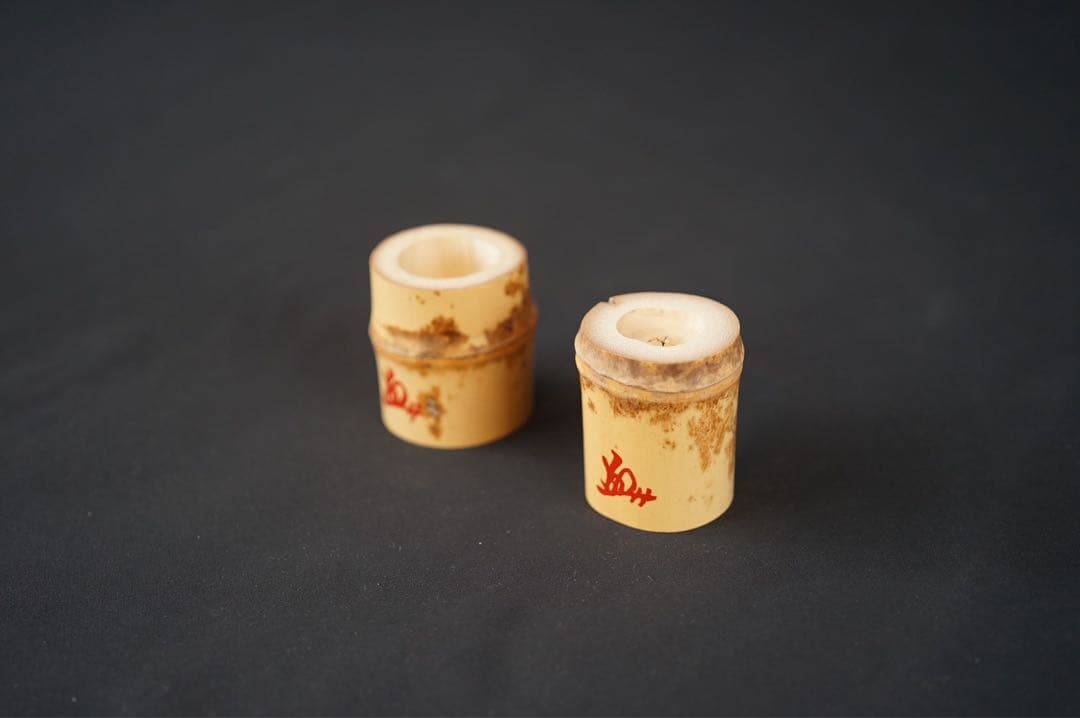 竹蓋置 一双 柳生の里竹使用 「大徳寺 柳生紹尚 書付」 共箱 紙箱 茶道具