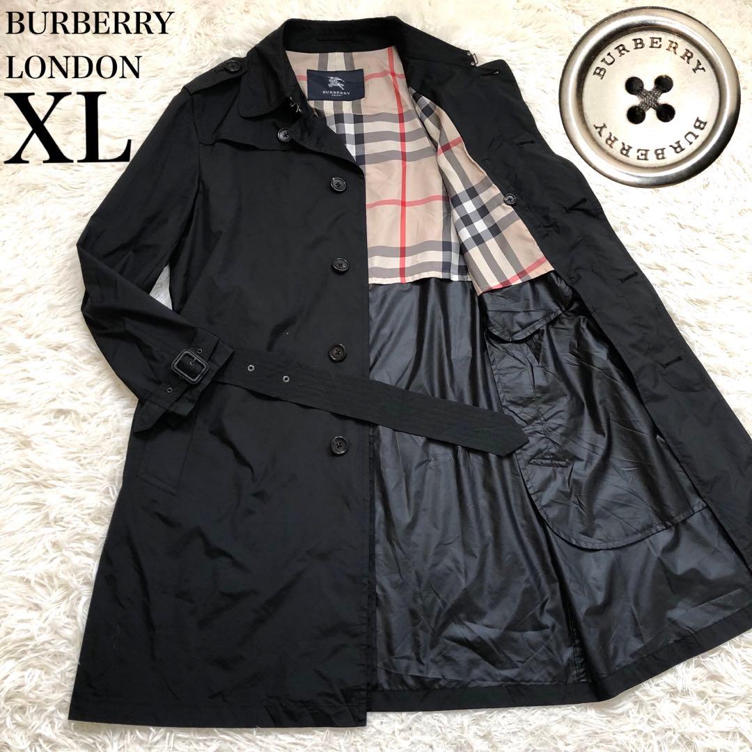 バーバリーロンドン シングルトレンチコート ナイロン 比翼 黒 ノバチェック