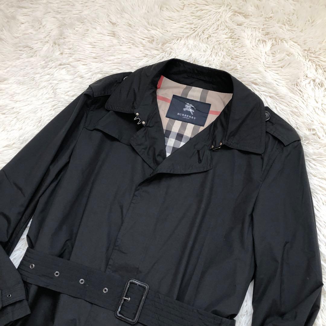 バーバリーロンドン シングルトレンチコート ナイロン 比翼 黒 ノバチェック