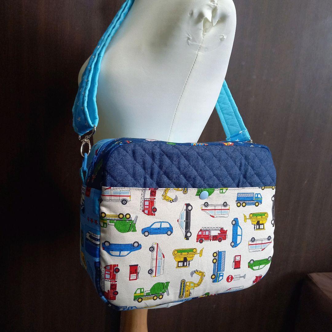 手作り☆働く車&電車&新幹線の盛りだくさんファスナー&ショルダーバッグ☆Lサイズ