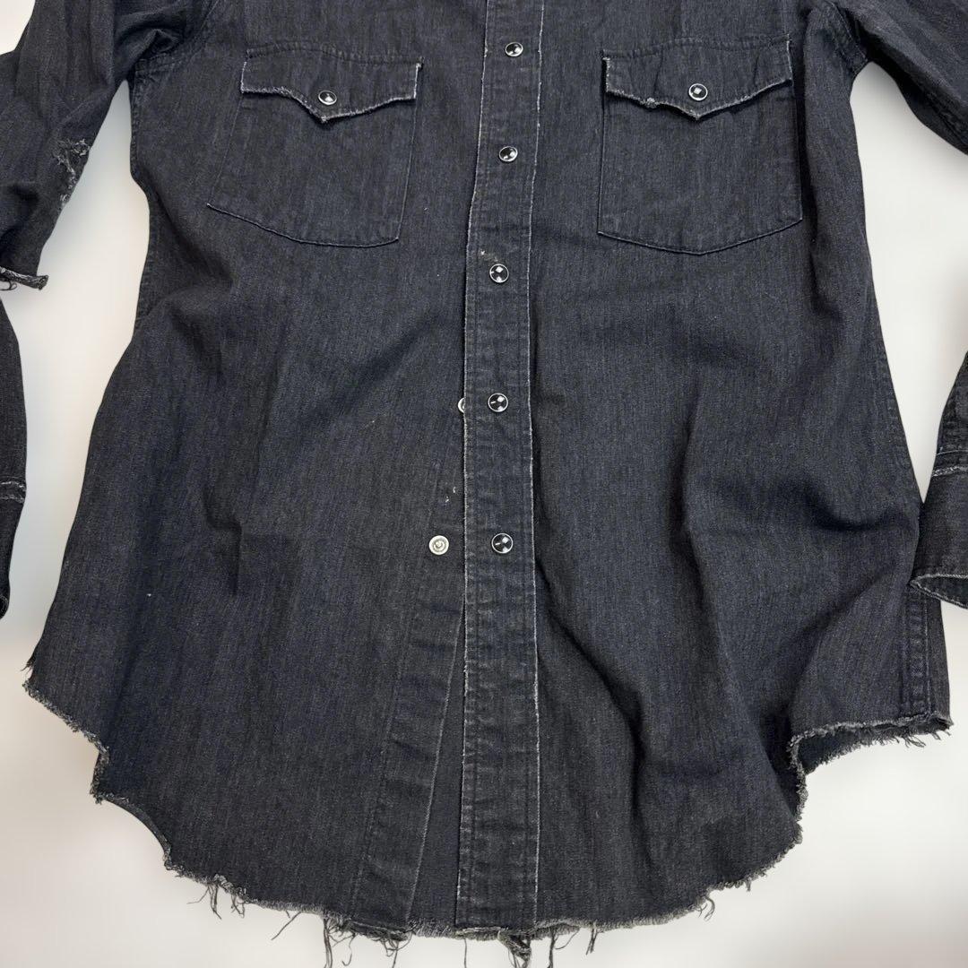 サンローラン エディ期 SAINT LAURENT クラッシュデニムシャツ 黒