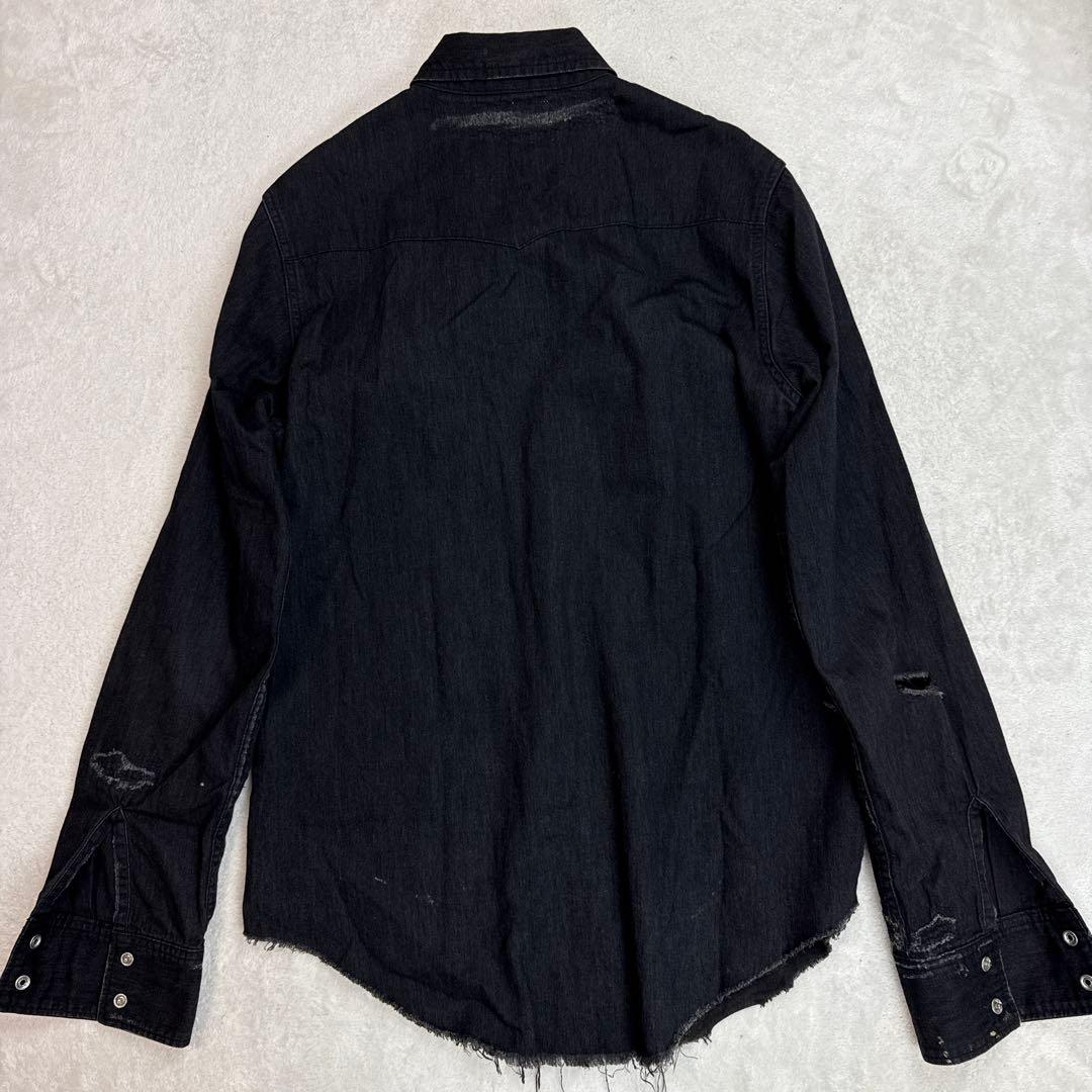 サンローラン エディ期 SAINT LAURENT クラッシュデニムシャツ 黒