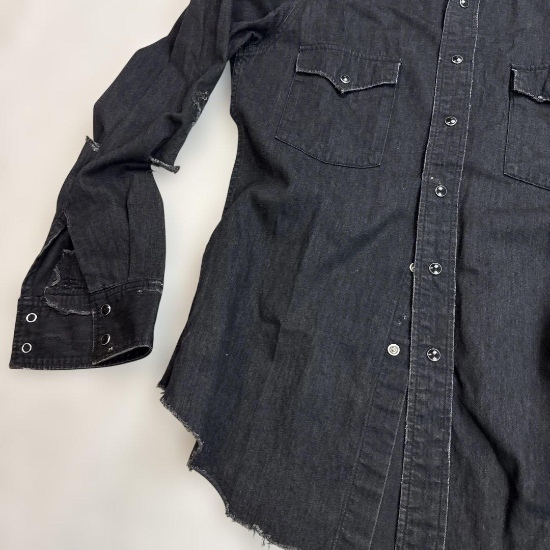 サンローラン エディ期 SAINT LAURENT クラッシュデニムシャツ 黒