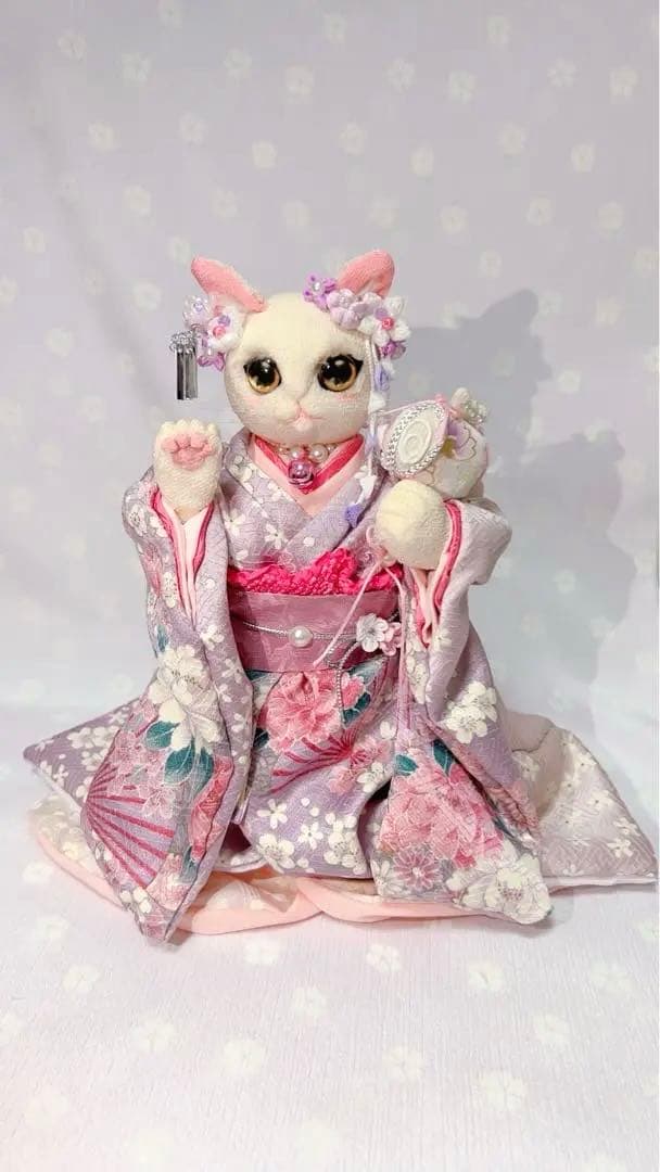 招き猫　ちりめん細工　つまみ細工　ねこ人形