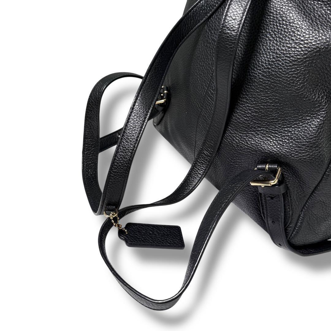 極美品 コーチ リュック バックパック レザー ブラック フラップ ターンロック