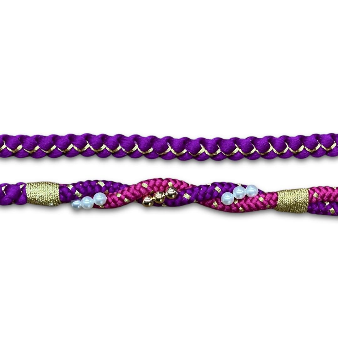 濃ピンク 振袖用小物4点セット 帯締め 帯揚げ 重ね襟 刺繍半襟 ママ振セット