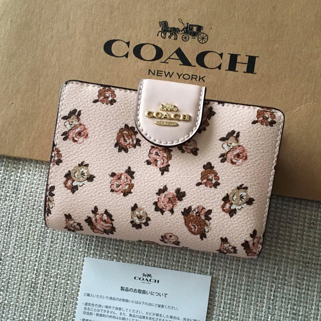 新品 コーチ COACH 二つ折り 財布 フラワー ピンク