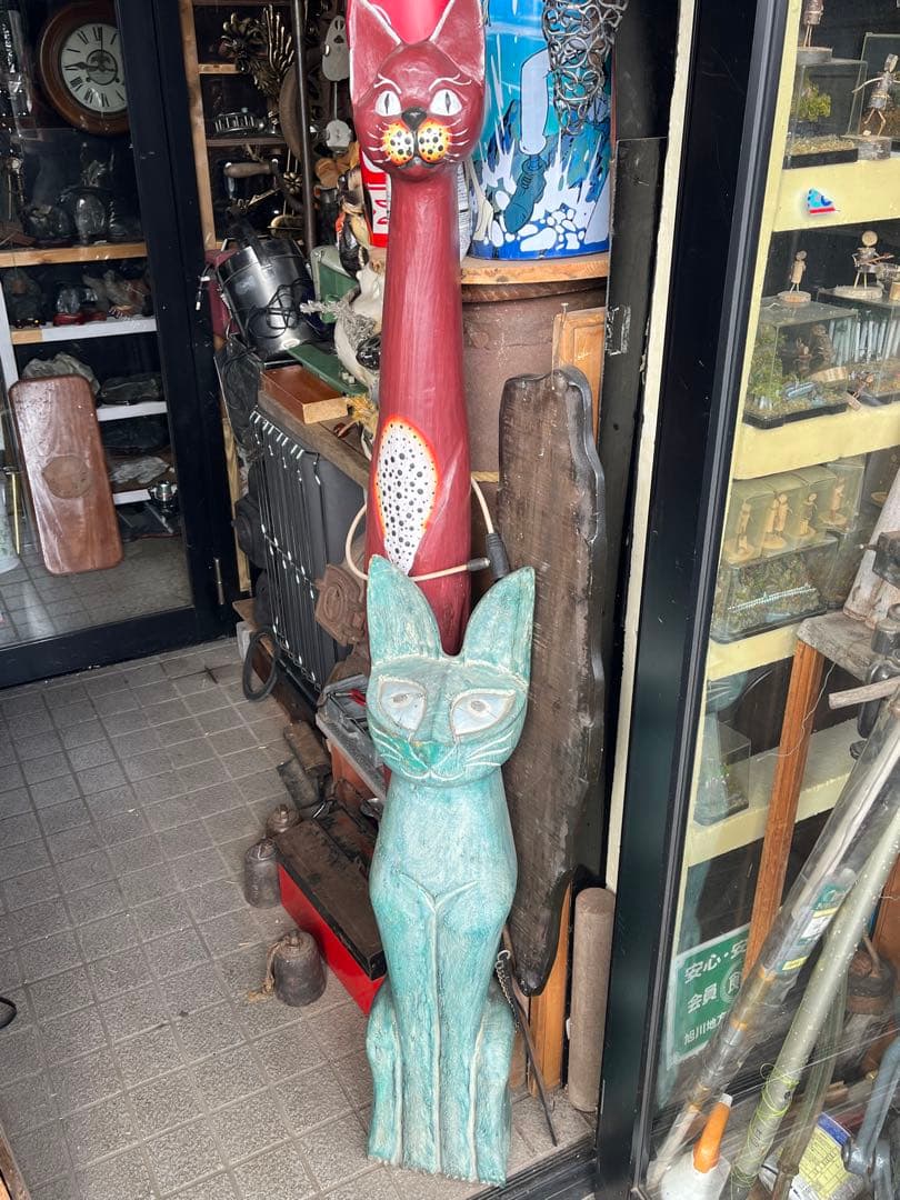 Rickです 木彫りのバリネコ 、149センチ、エスニック 、玄関 置物