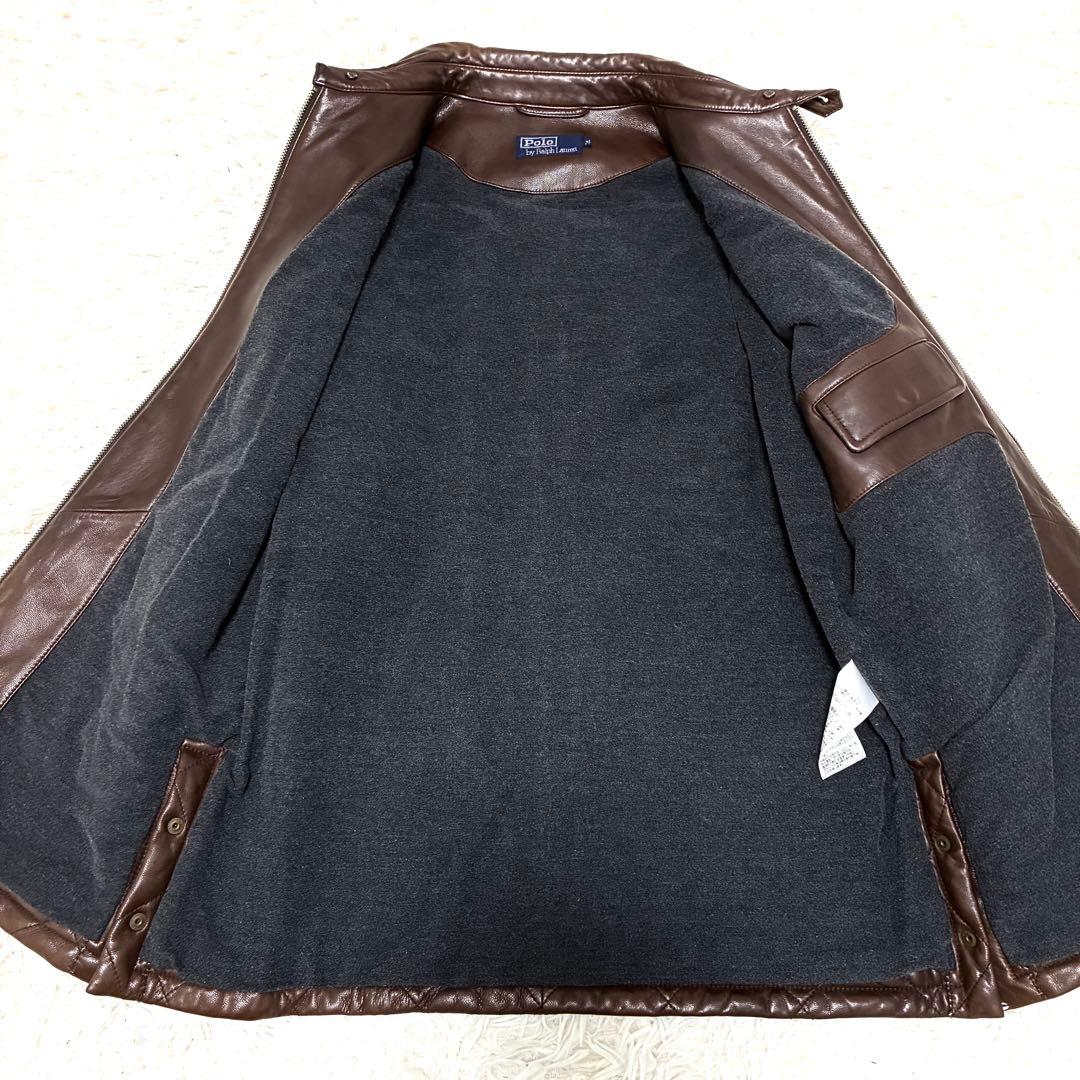 極美品 ポロラルフローレン ラムレザージャケット キルティング ジップ M 茶