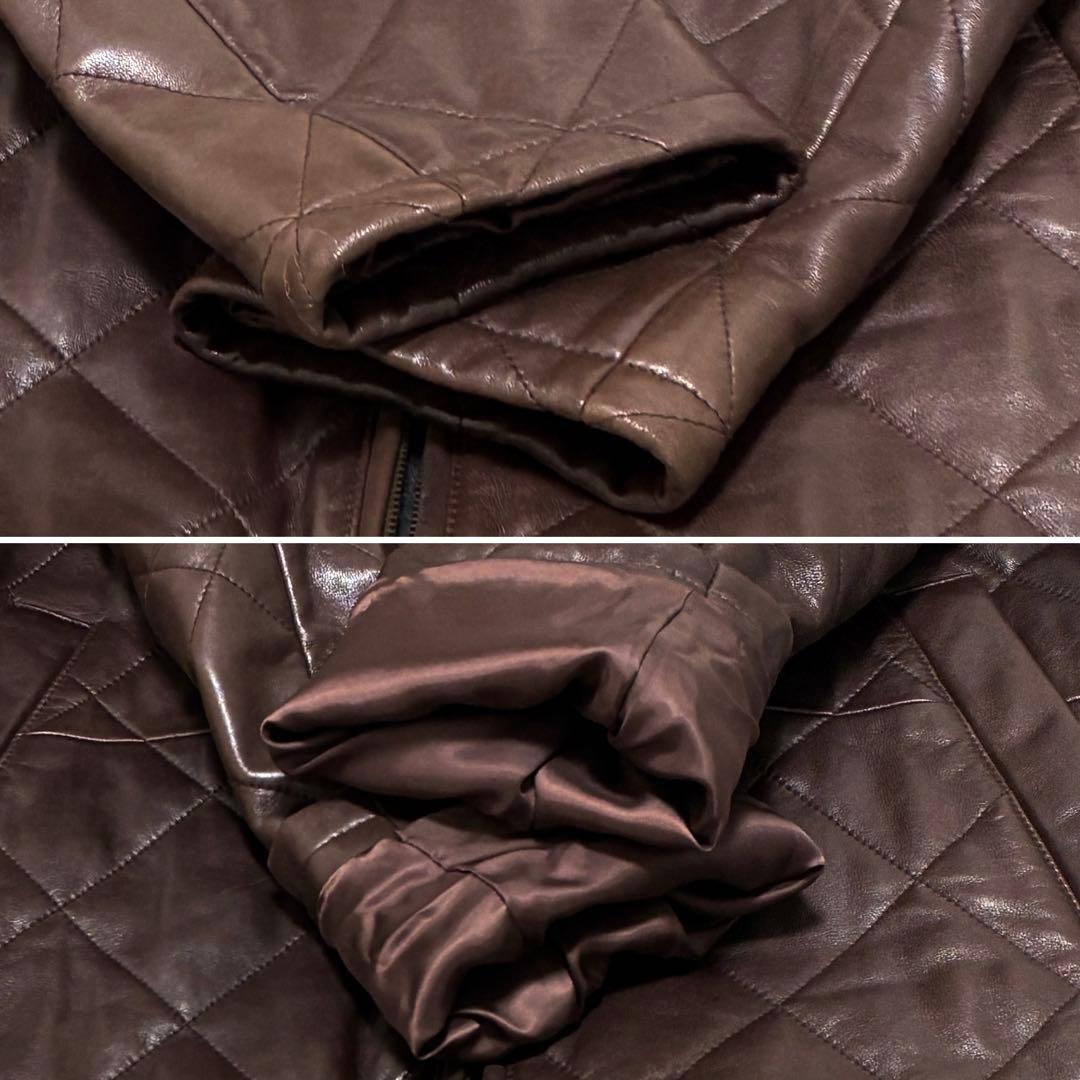極美品 ポロラルフローレン ラムレザージャケット キルティング ジップ M 茶