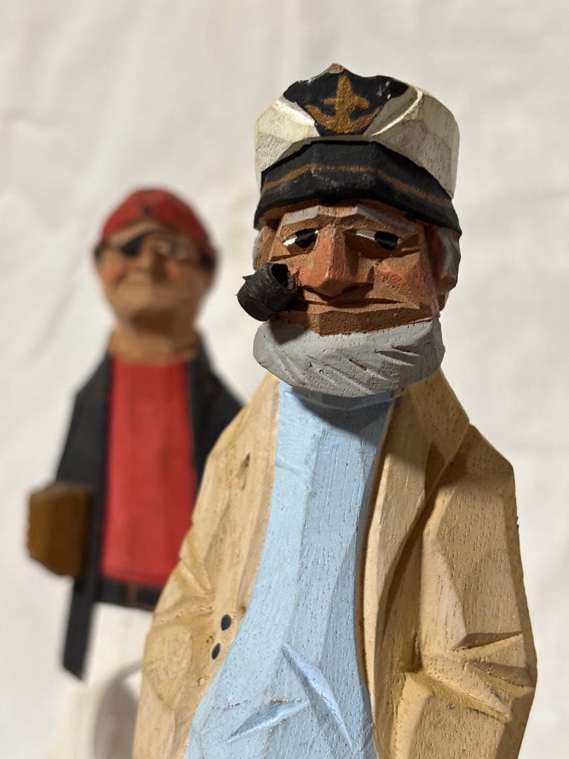マドロス人形2体　海賊と船員　木彫り