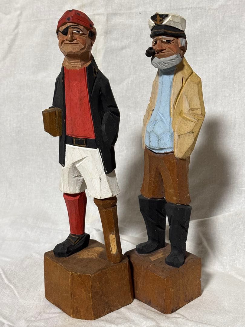 マドロス人形2体　海賊と船員　木彫り