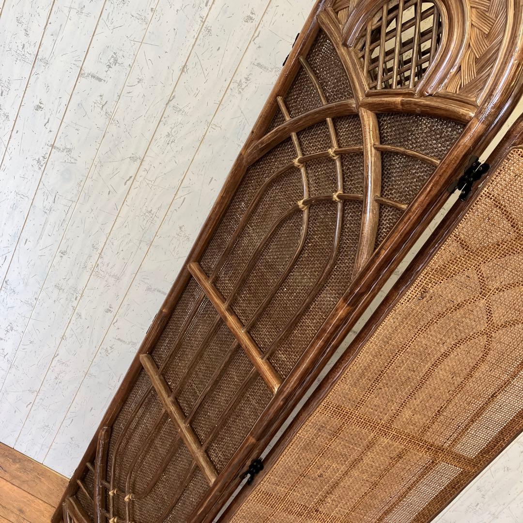 昭和レトロ エスニック ラタン 3連 パーテーション 間仕切り 仕切り