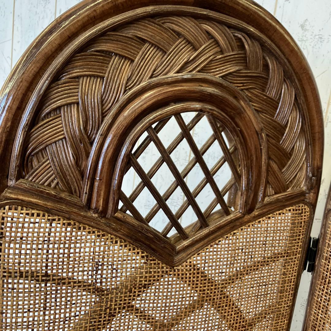 昭和レトロ エスニック ラタン 3連 パーテーション 間仕切り 仕切り