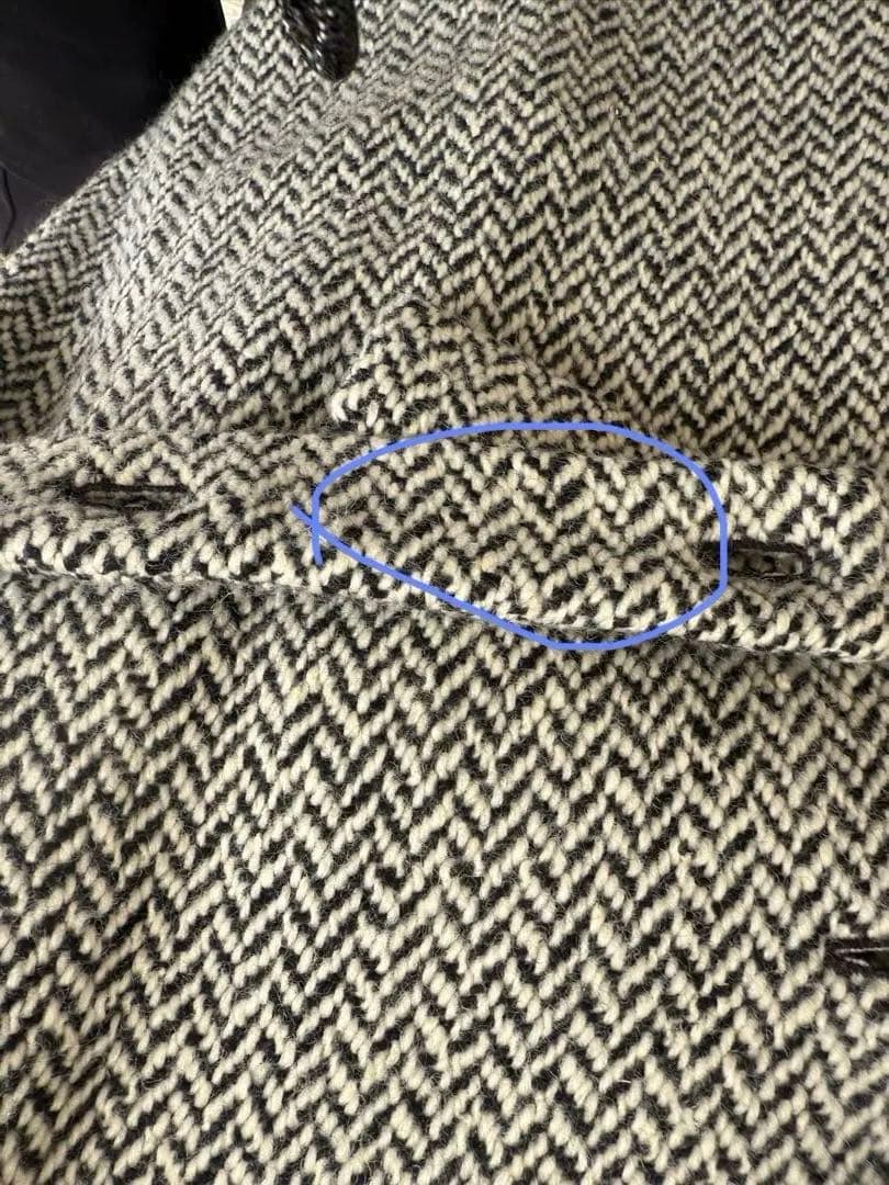 ヘリンボーン柄ロングコート ファー襟付き