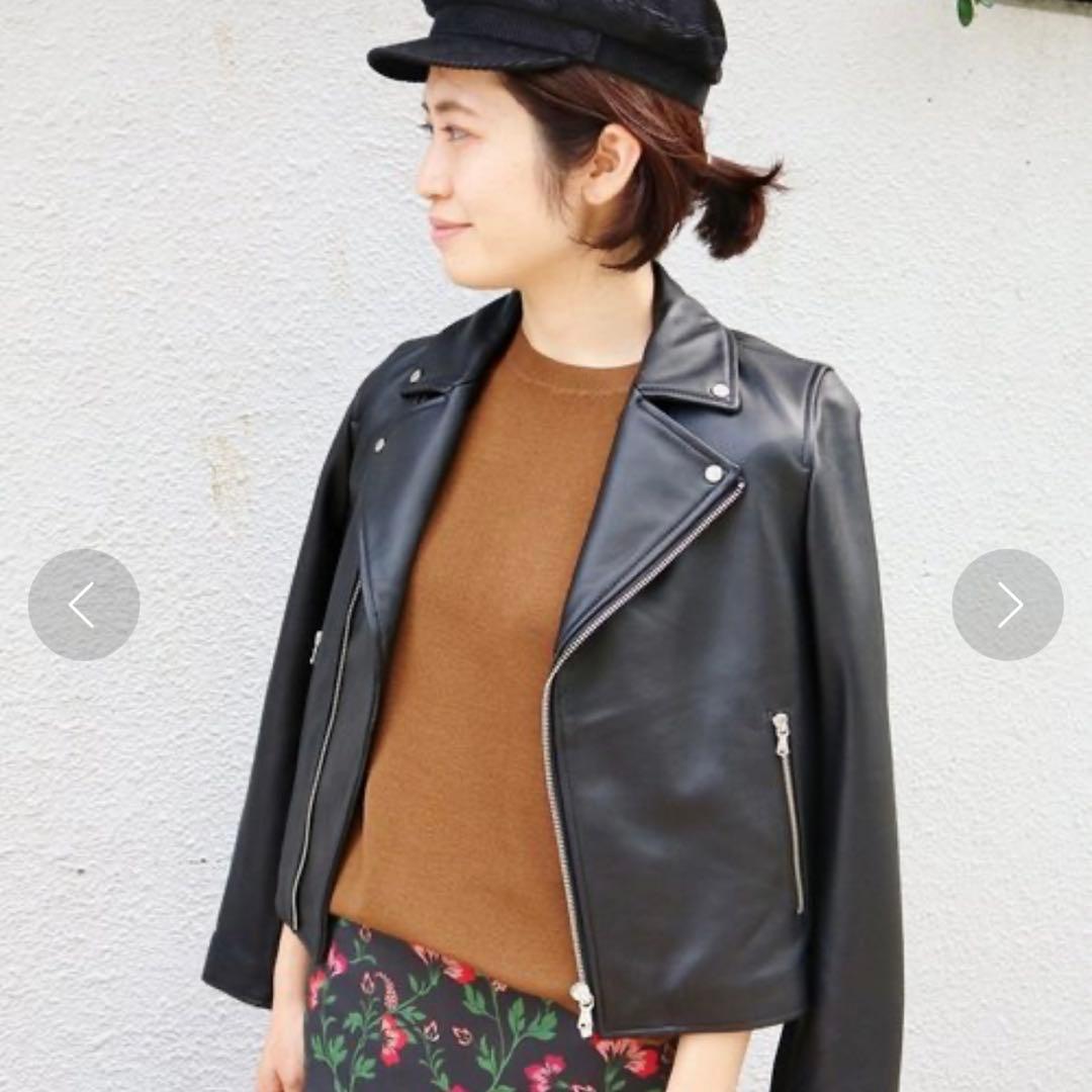 IENA ラムライダースブルゾン 38