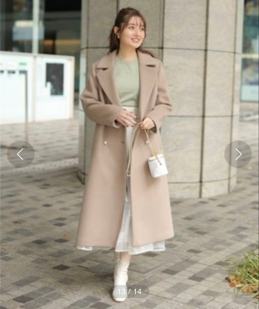 新品 Apuweiser-riche パール釦バックフレアコート キャメル 2