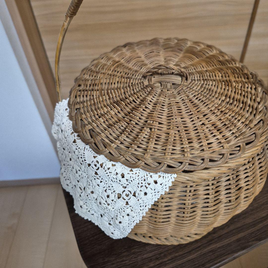 フランスアンティークレース付き　かご　パニエ