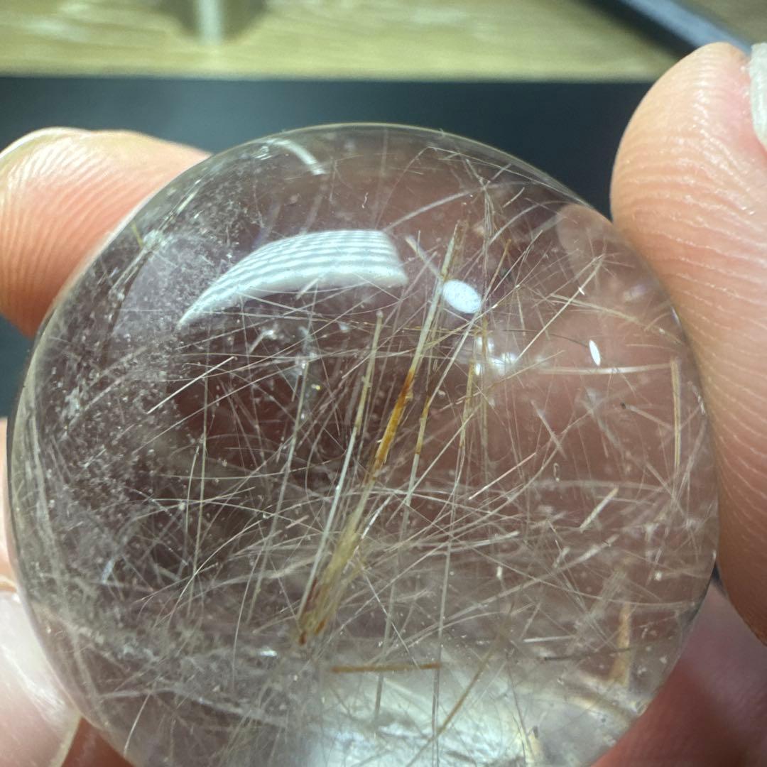 高透明 ルチルクォーツ スフィア 約31mm 多色針 水晶玉