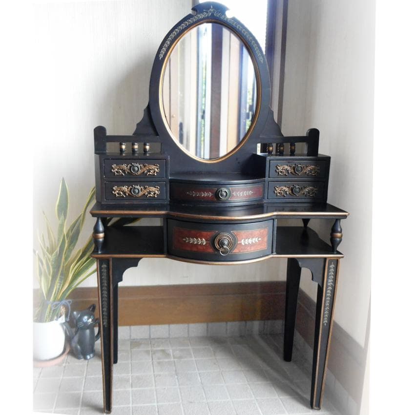 鏡台 ドレッサー 黒 家具 姫系 アンティーク アールヌーボー 魔女 コンソール