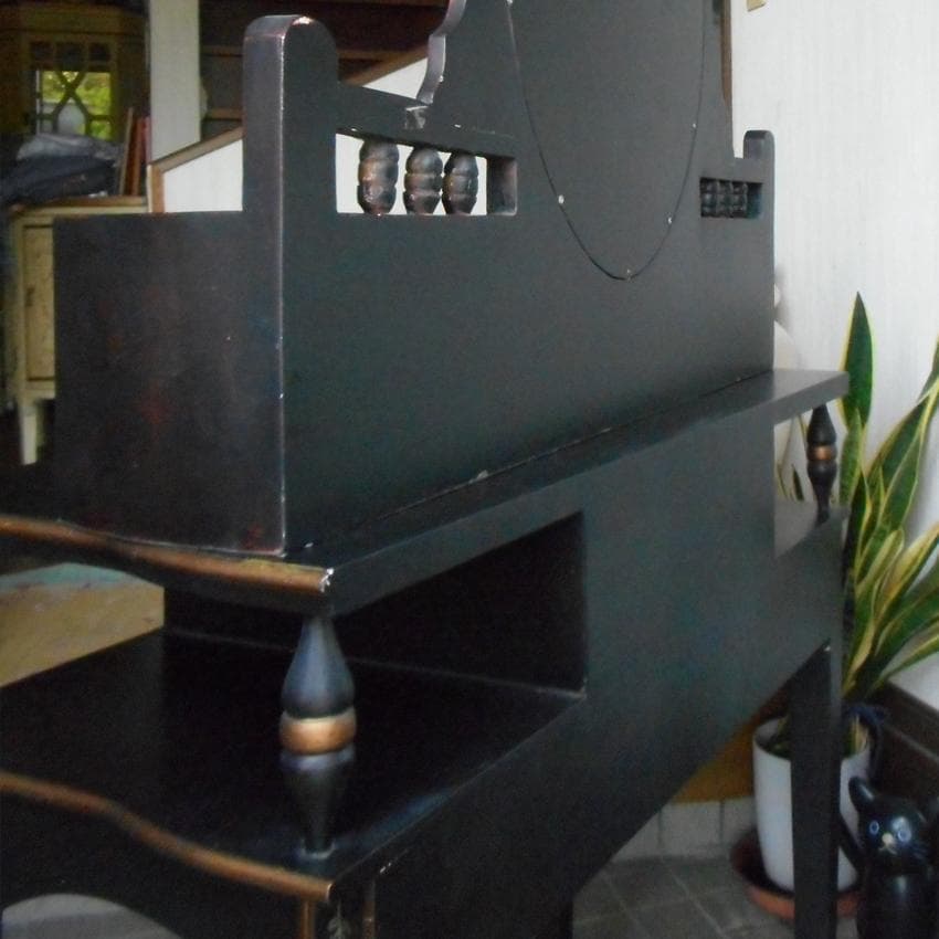 鏡台 ドレッサー 黒 家具 姫系 アンティーク アールヌーボー 魔女 コンソール