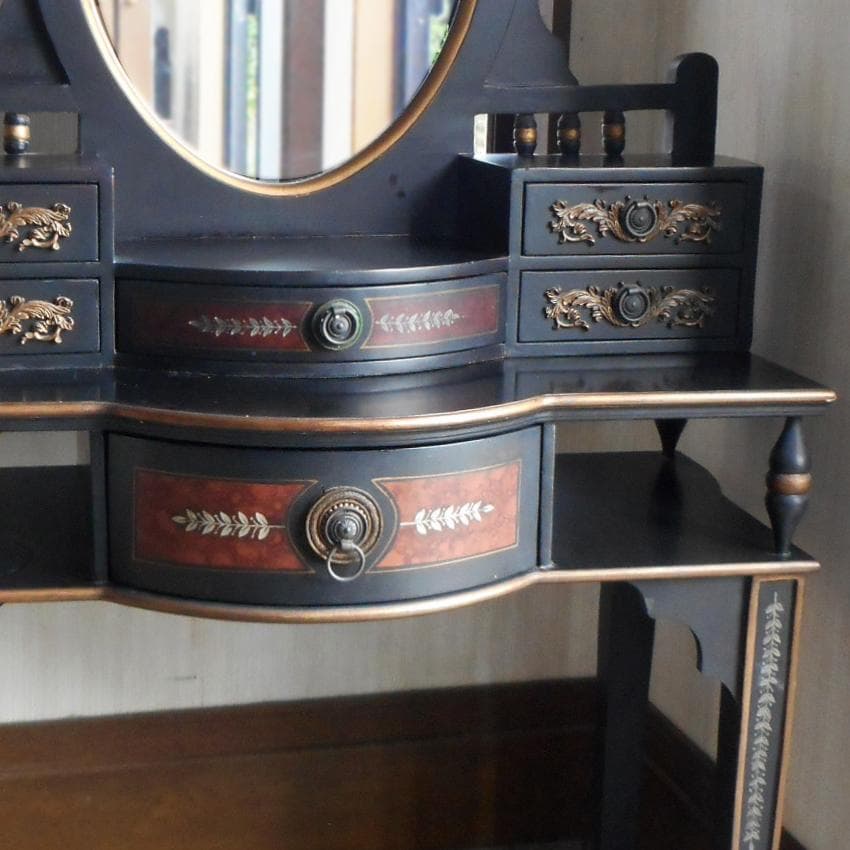 鏡台 ドレッサー 黒 家具 姫系 アンティーク アールヌーボー 魔女 コンソール