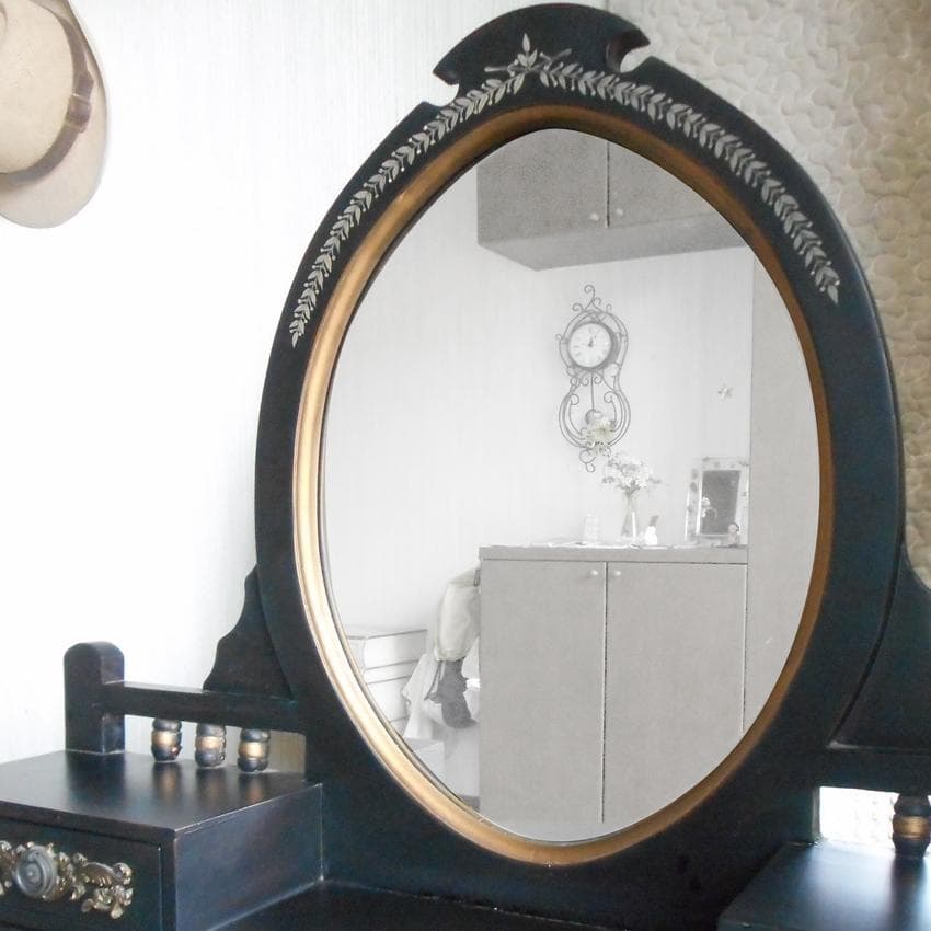 鏡台 ドレッサー 黒 家具 姫系 アンティーク アールヌーボー 魔女 コンソール