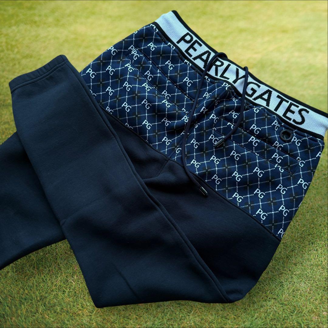 未使用品　パーリーゲイツ　ジョガーパンツ　M〜L相当　総柄　紺　ネイビー　4