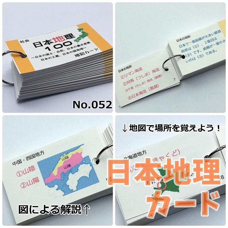 中学入試社会【084】　地理、歴史、公民　基礎暗記カードセット　中学入試