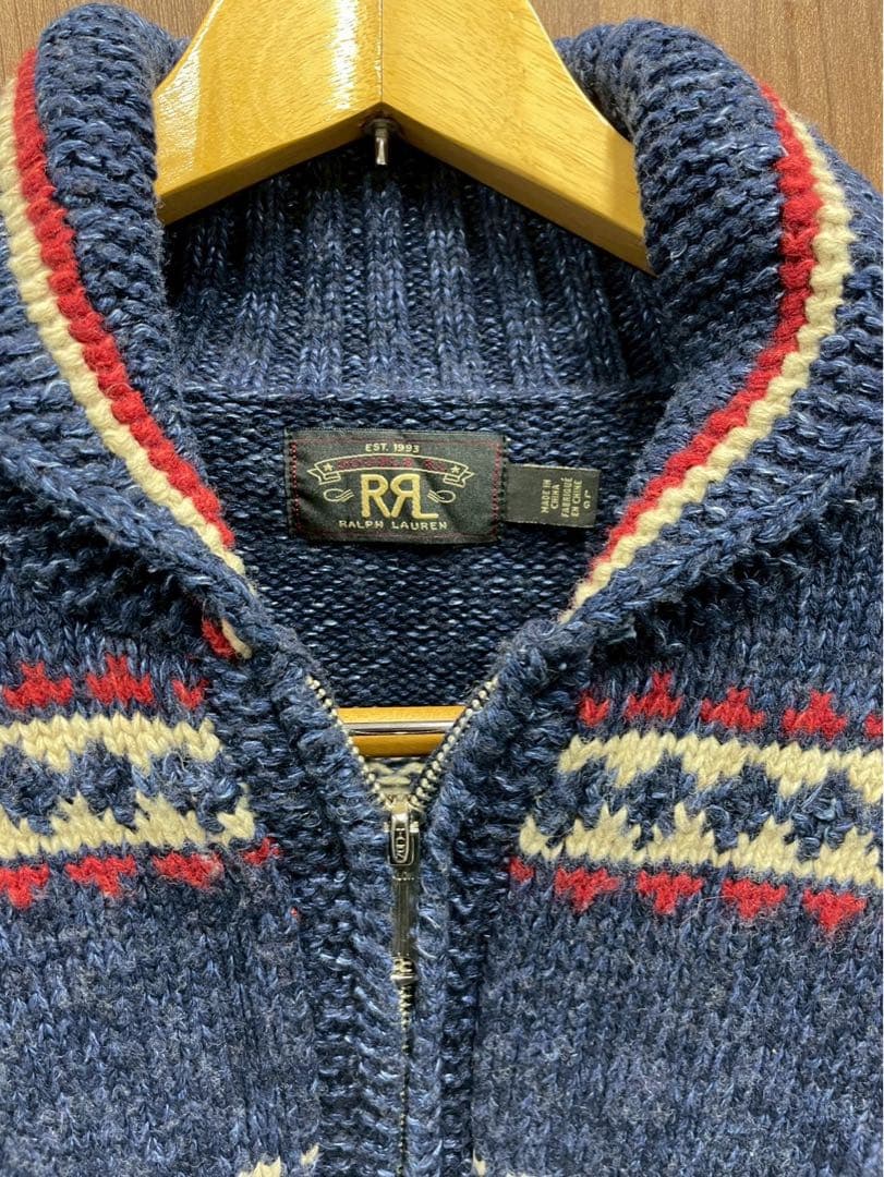 【RRL】ハンドニットFULL-ZIP ショールカラーカーディガン
