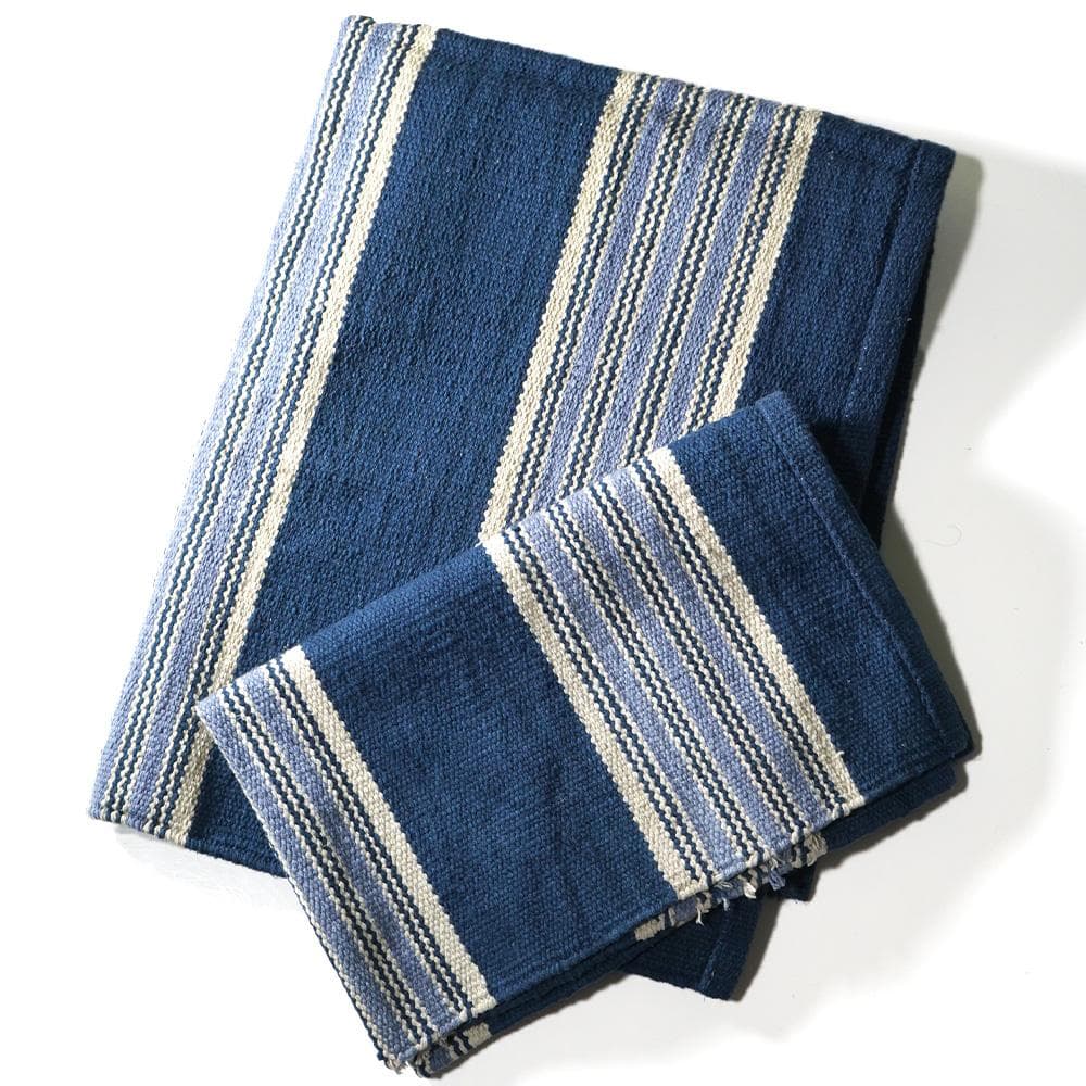 聖林公司　ラグマット + 玄関マット　インディゴストライプ ラグセット
