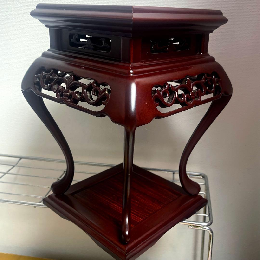 高級唐木花台　透かし彫り　紫檀　盆栽花台　懸崖花台　盆栽卓　香炉台　飾卓