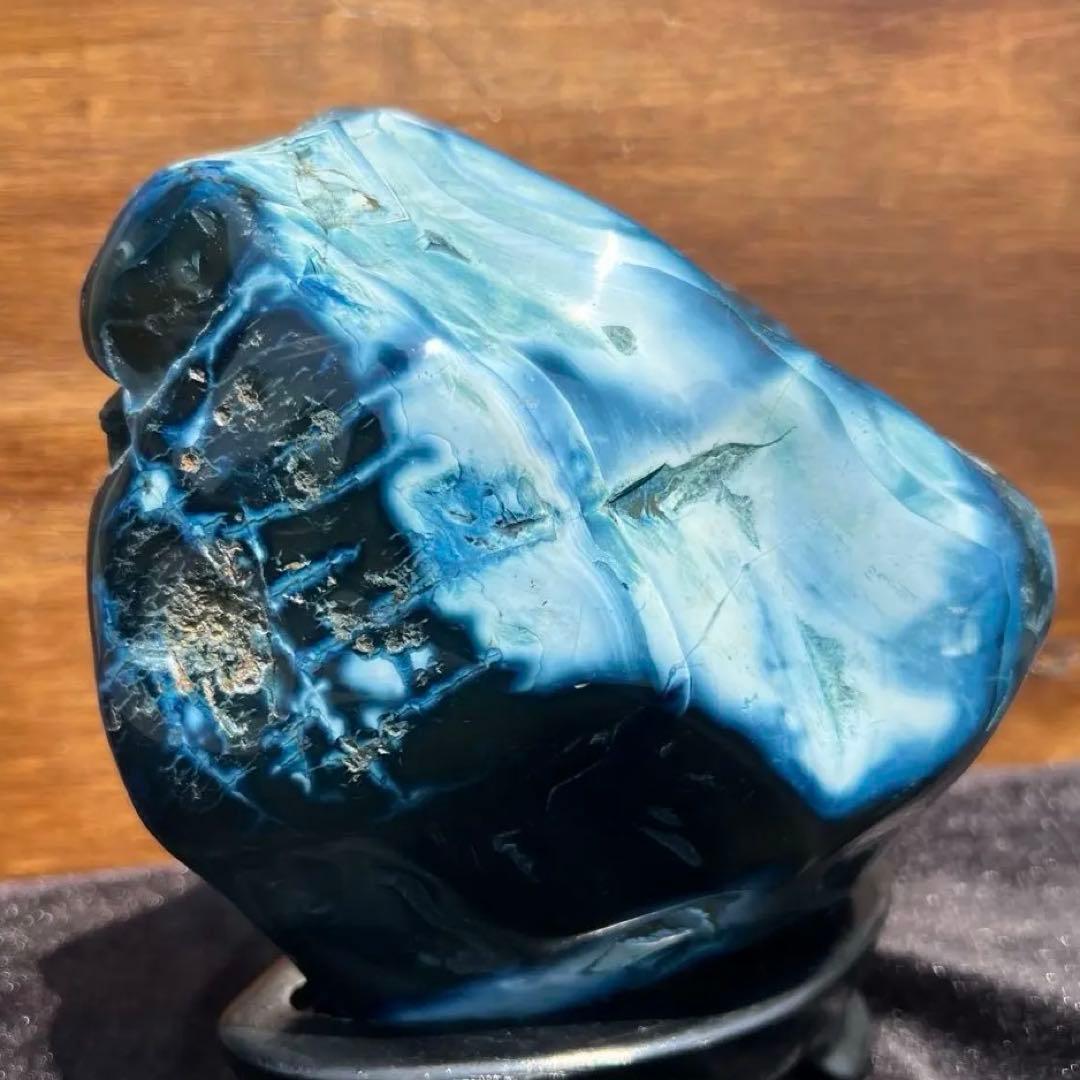 ✳️特大✨癒される色模様✨ブルーメノウ 青瑪瑙 原石 天然石 パワーストーン 置物