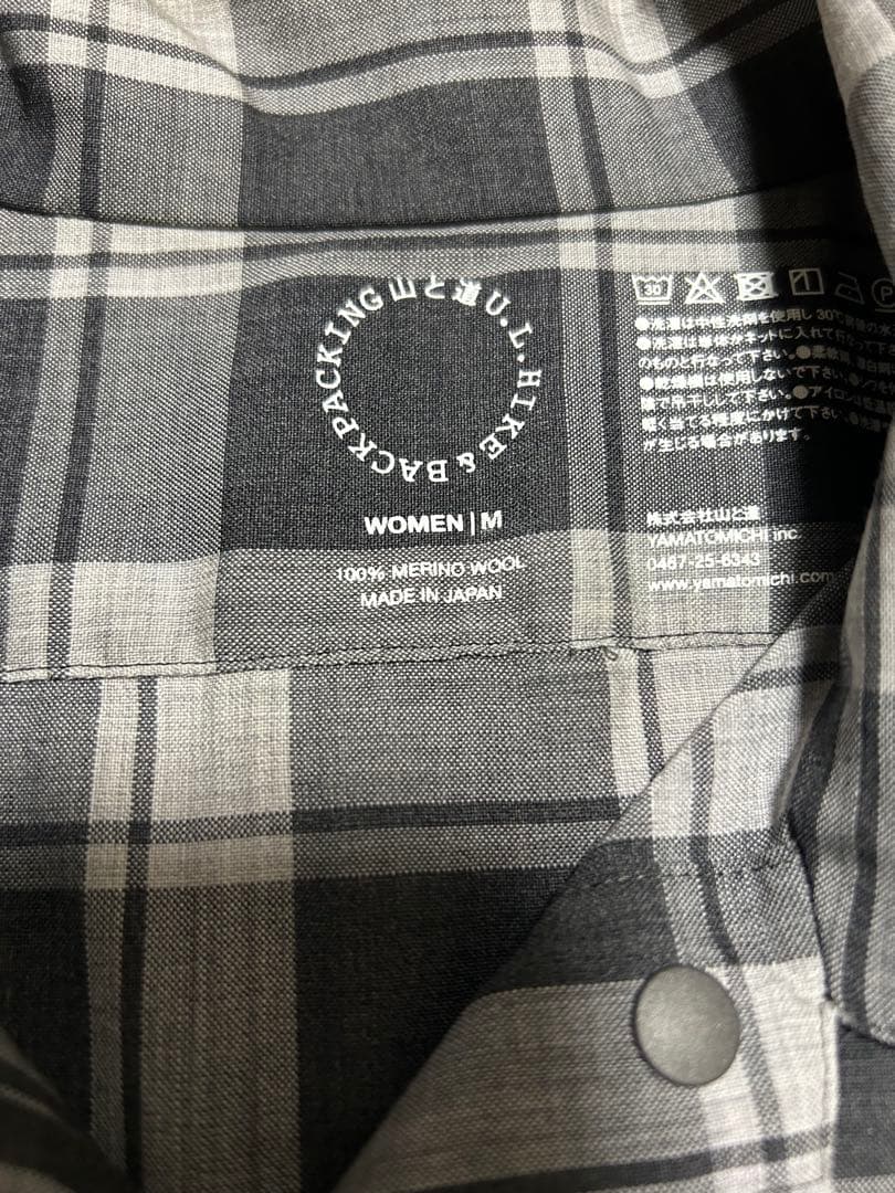 山と道　メリノショートスリーブシャツ M グレーチェック